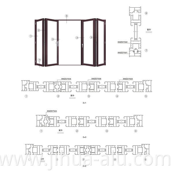 Aluminum XMZD75 Folding Door Series Assembly Structure